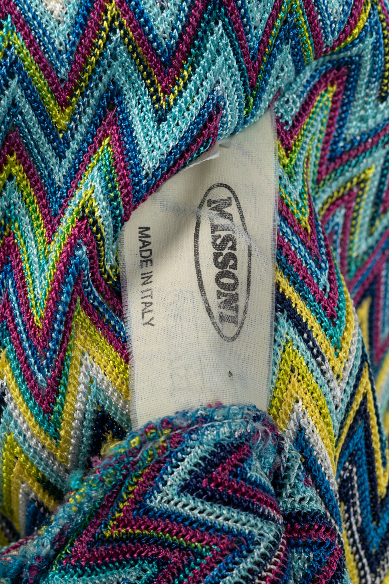 Missoni 90's Vintage Blue Chevron Knit 3/4 Sleeve Top