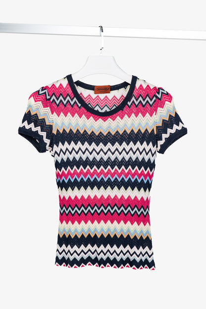 Missoni Pink & Navy Chevron Knit T-Shirt