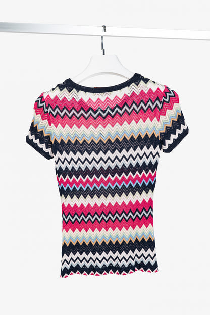 Missoni Pink & Navy Chevron Knit T-Shirt