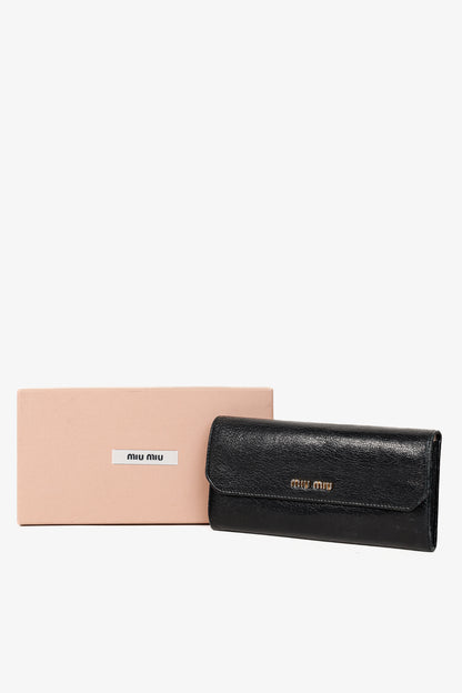 Miu Miu Black Madras Leather Long Wallet