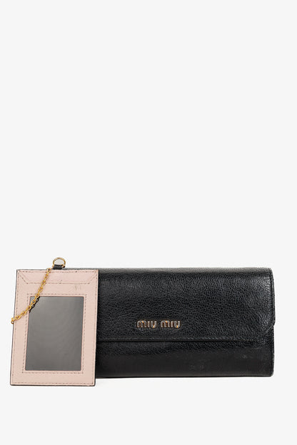 Miu Miu Black Madras Leather Long Wallet