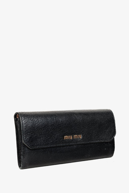 Miu Miu Black Madras Leather Long Wallet