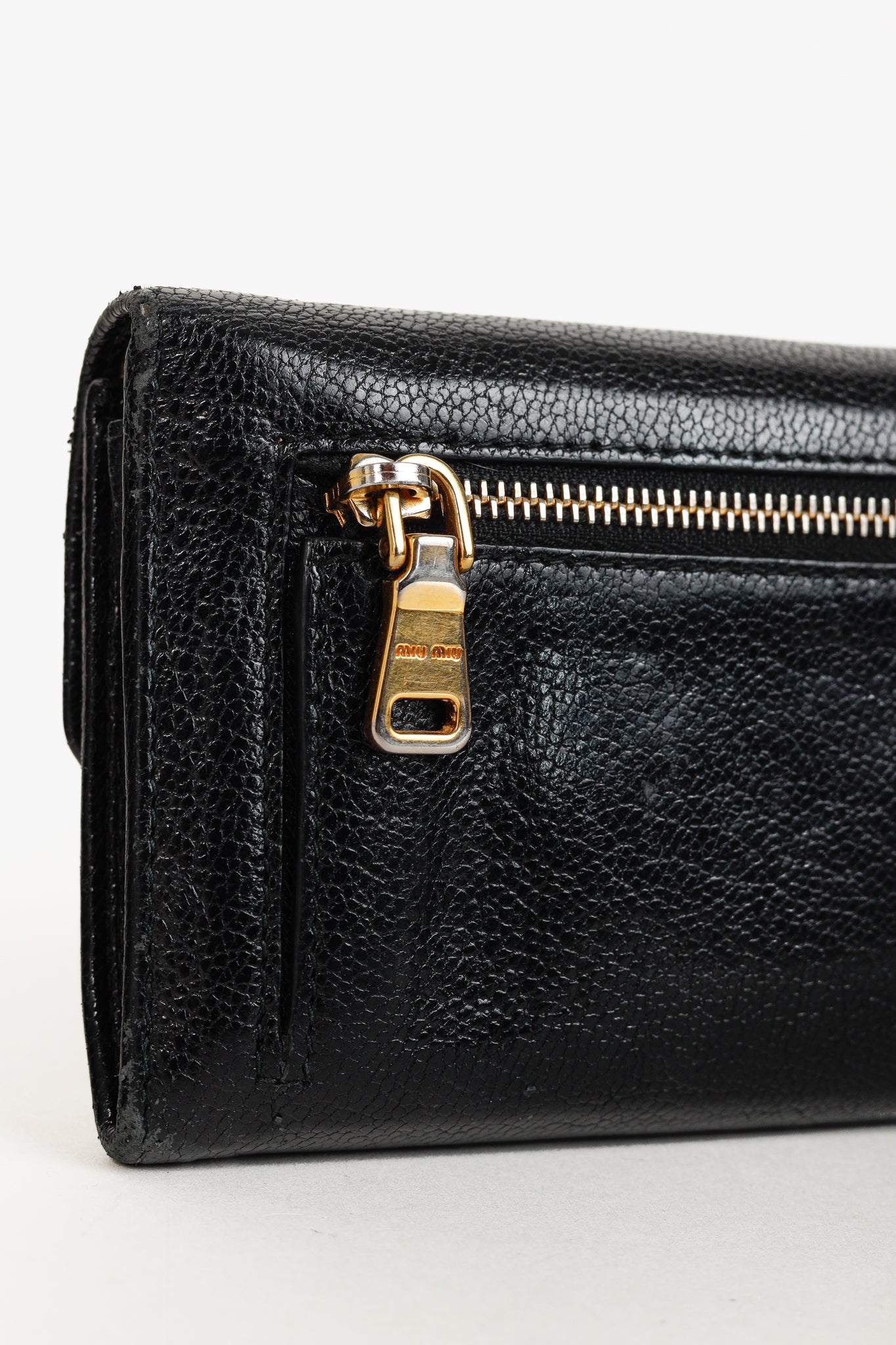 Miu Miu Black Madras Leather Long Wallet