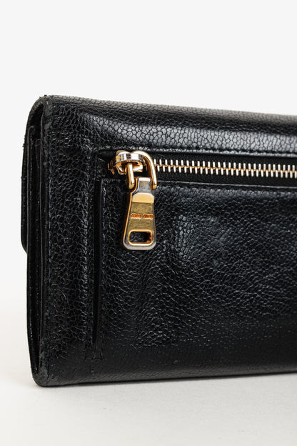 Miu Miu Black Madras Leather Long Wallet