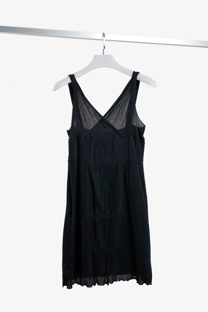 Miu Miu 2006 Black Silk Pleated Tank Dress