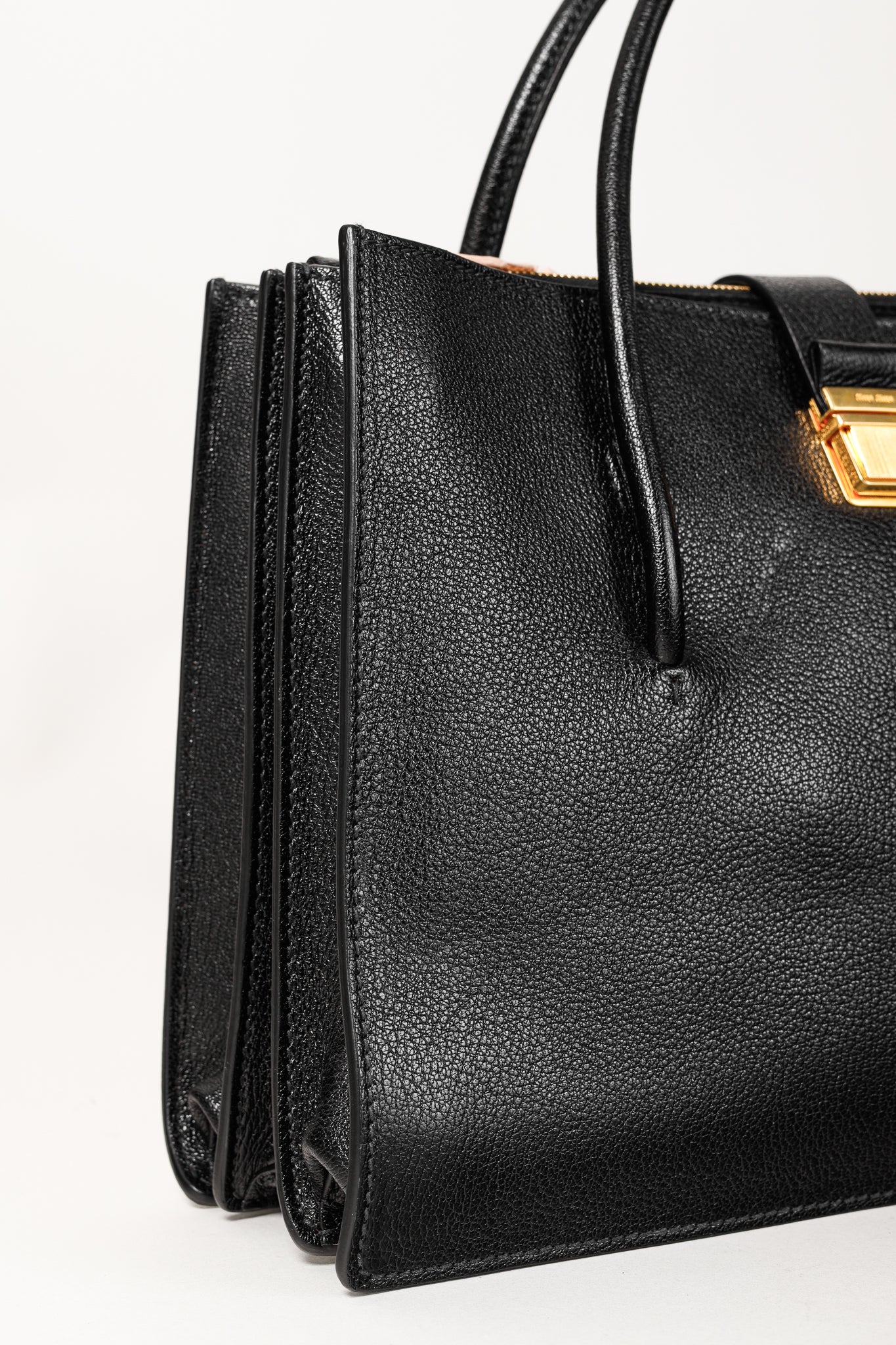 Miu Miu Nero Madras Leather Accordion Tote