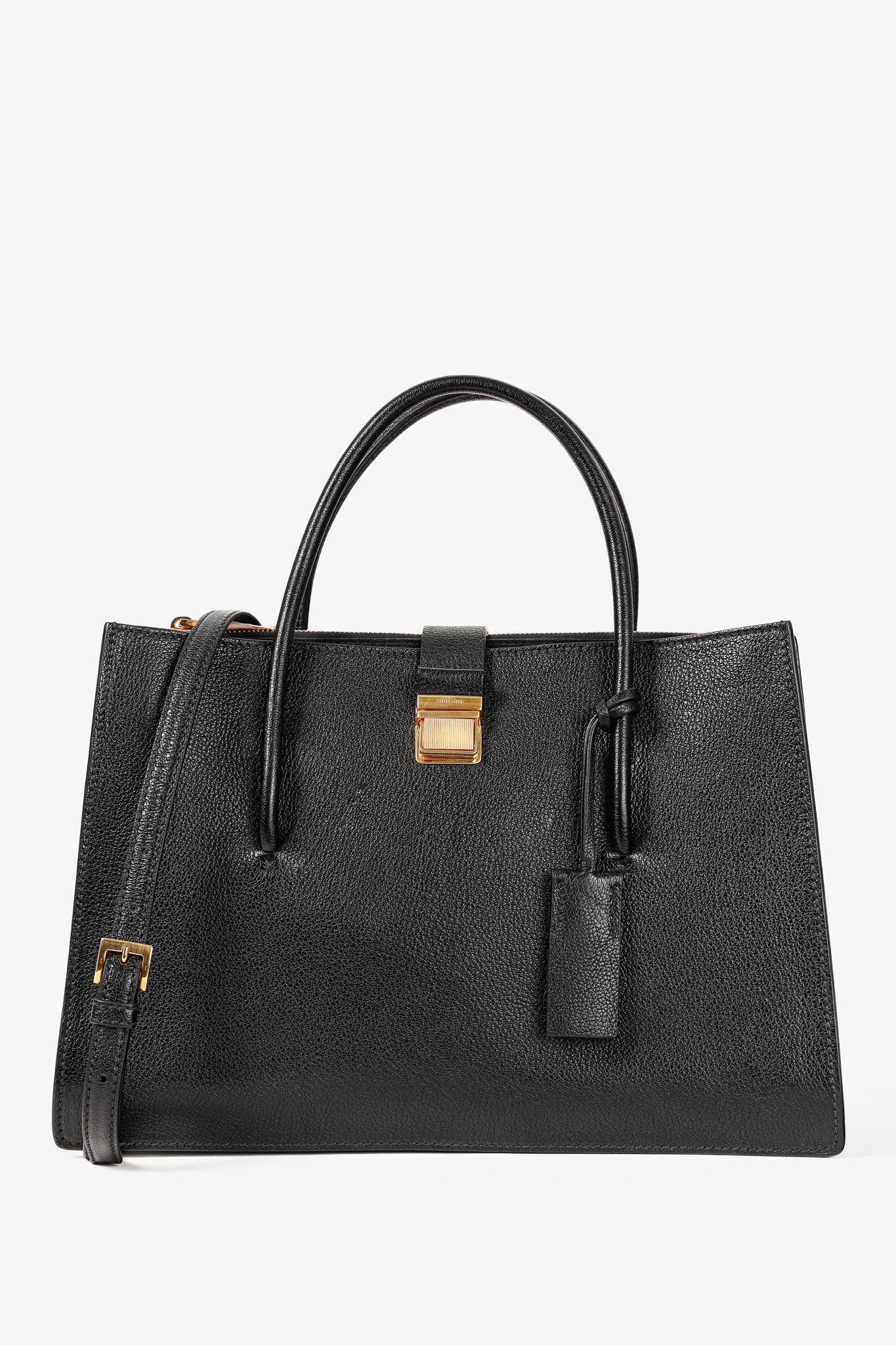 Miu Miu Nero Madras Leather Accordion Tote