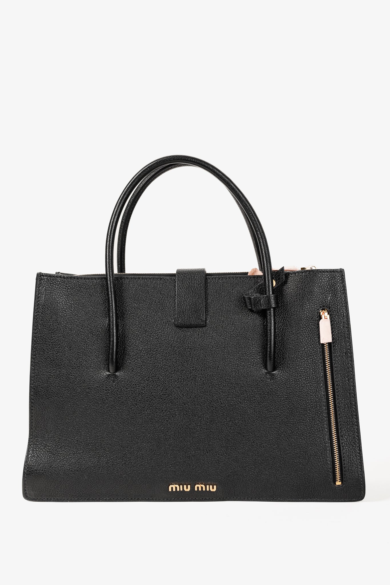 Miu Miu Nero Madras Leather Accordion Tote