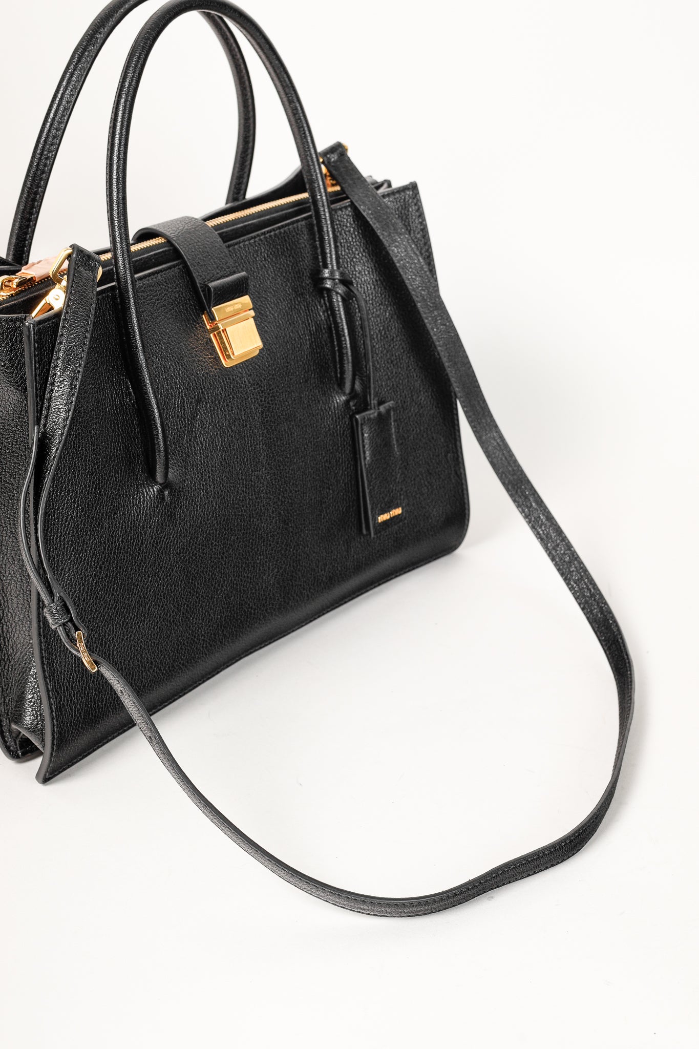 Miu Miu Nero Madras Leather Accordion Tote
