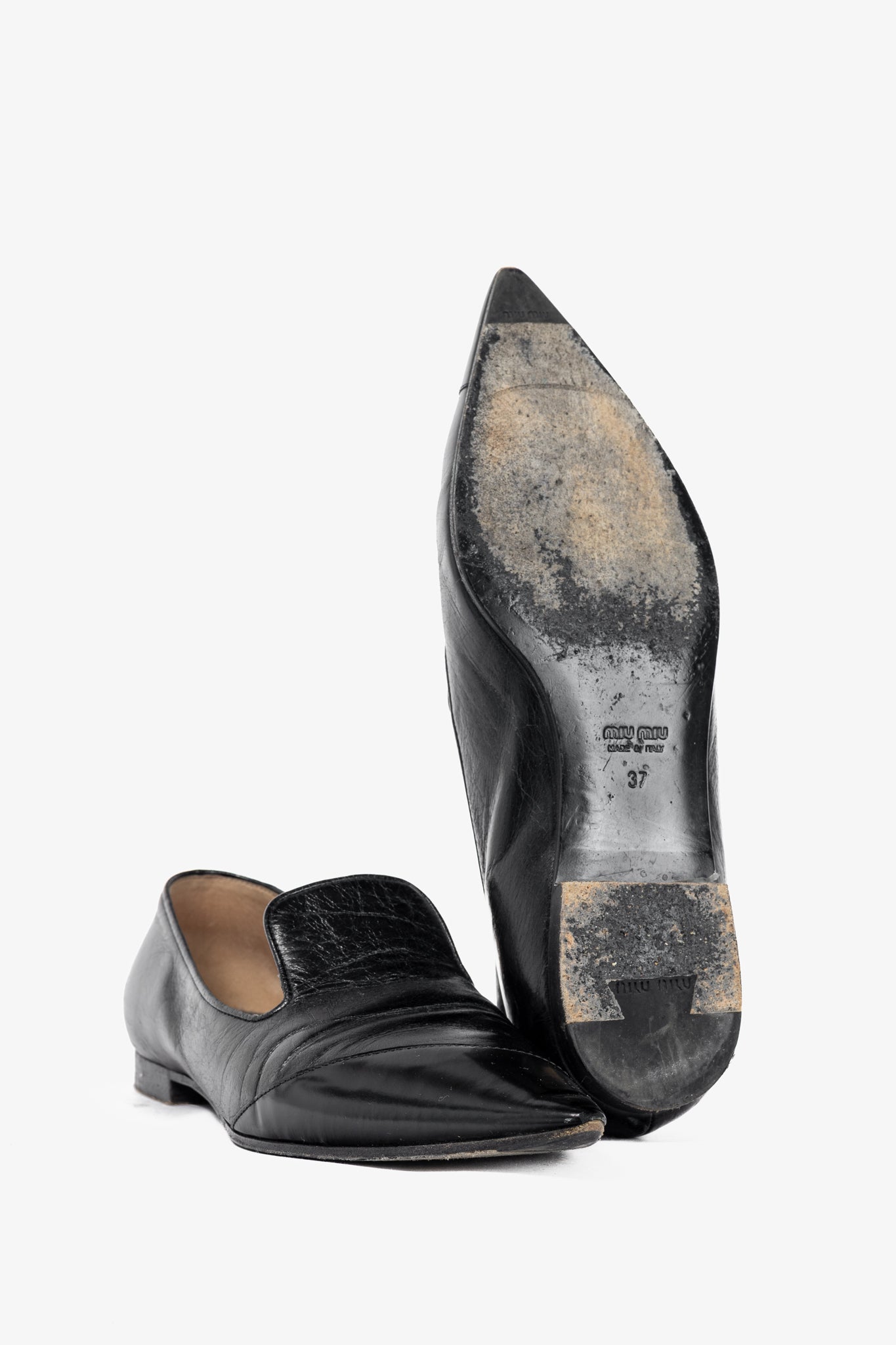 Miu Miu AW13 Black Leather Pointed-Toe Flats