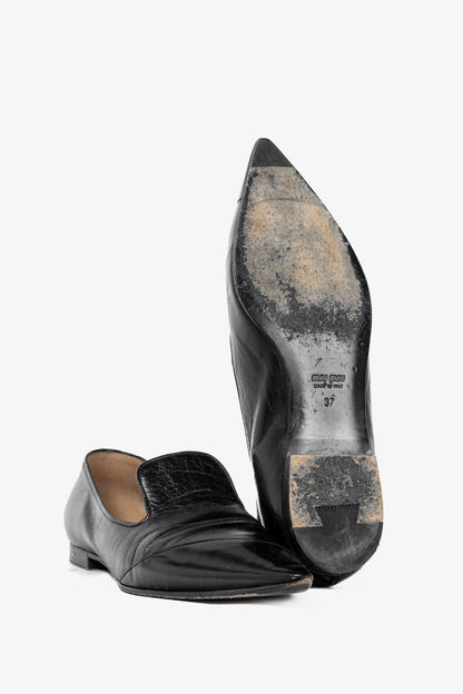 Miu Miu AW13 Black Leather Pointed-Toe Flats