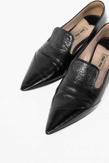 Miu Miu AW13 Black Leather Pointed-Toe Flats