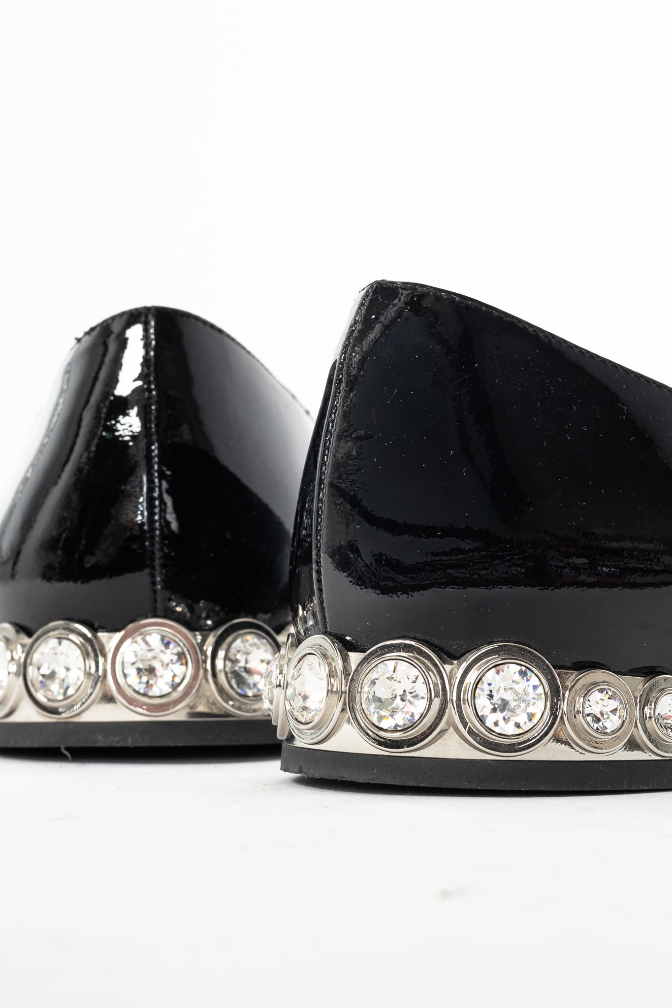 Miu Miu Black Patent Jewel-Heel Bow Pointed-Toe Flats