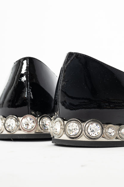 Miu Miu Black Patent Jewel-Heel Bow Pointed-Toe Flats
