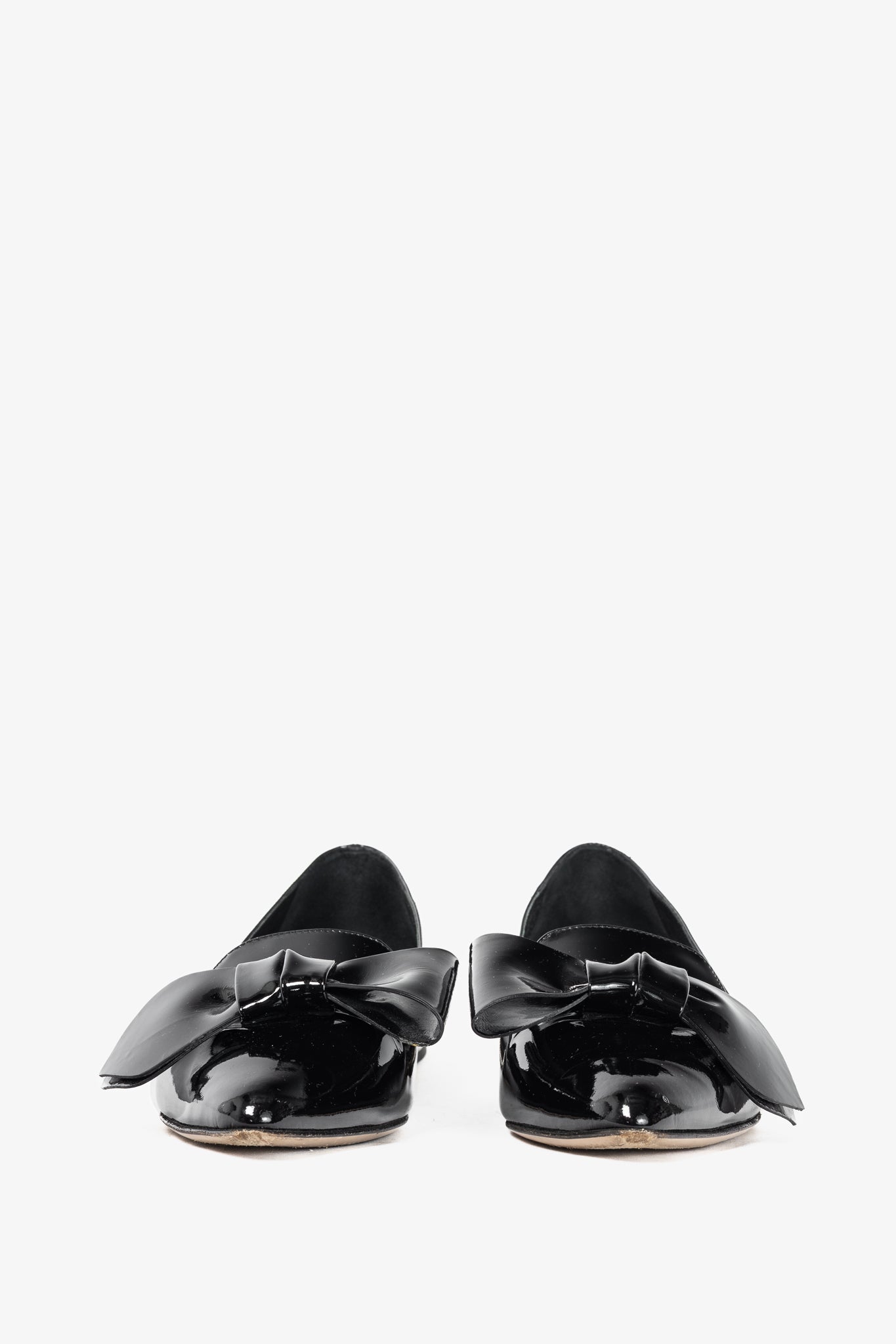 Miu Miu Black Patent Jewel-Heel Bow Pointed-Toe Flats