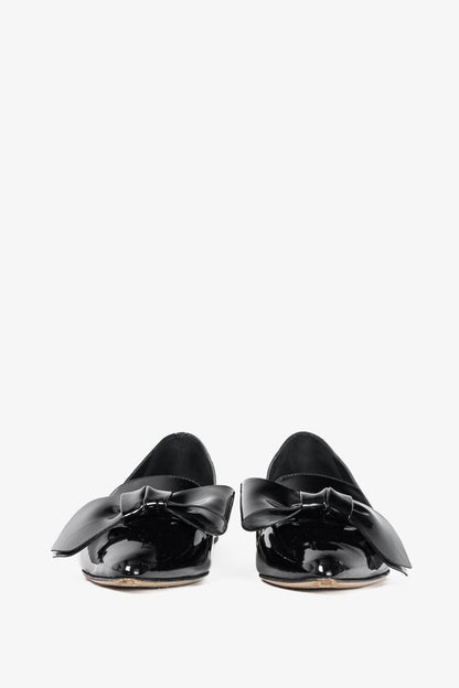 Miu Miu Black Patent Jewel-Heel Bow Pointed-Toe Flats