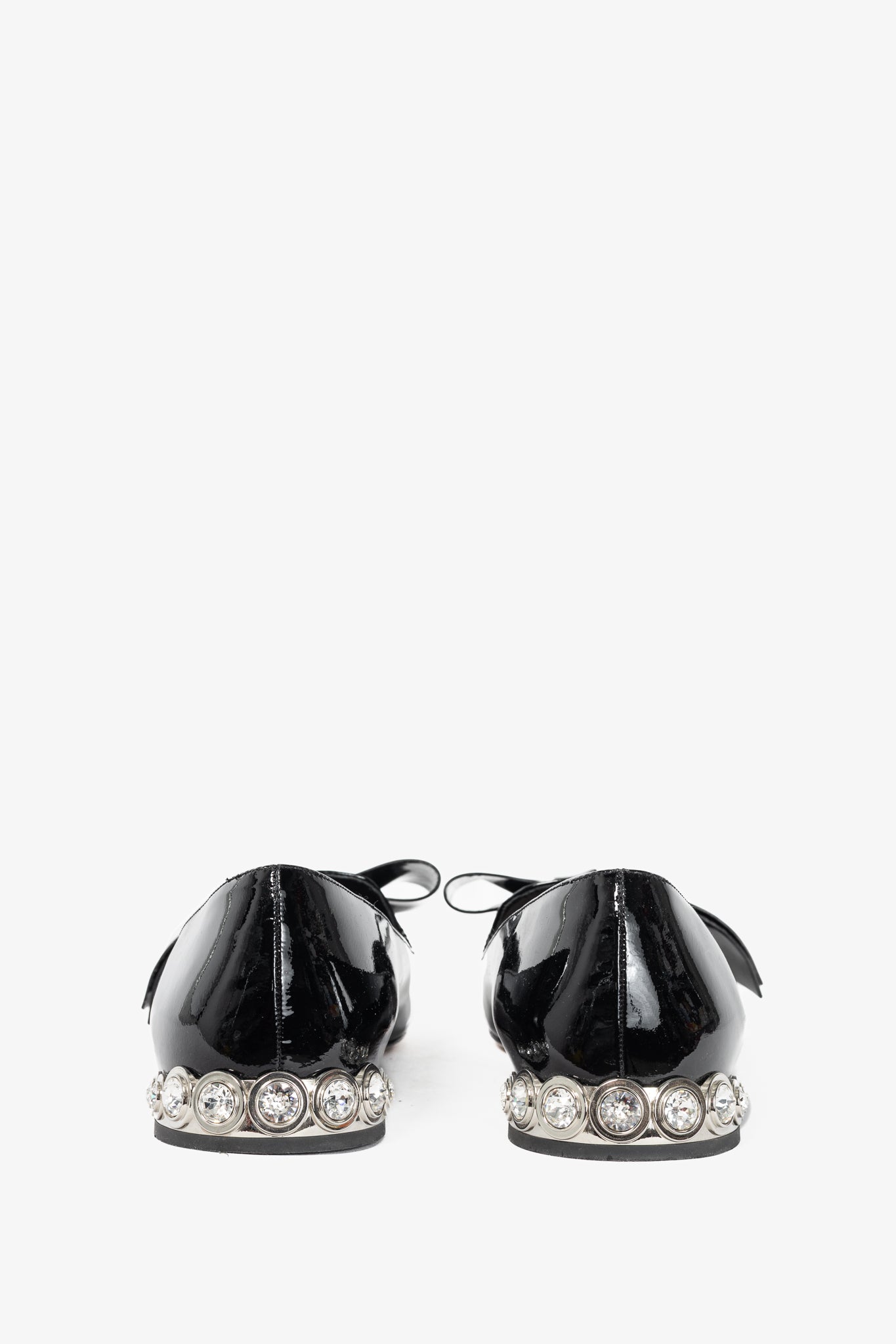 Miu Miu Black Patent Jewel-Heel Bow Pointed-Toe Flats