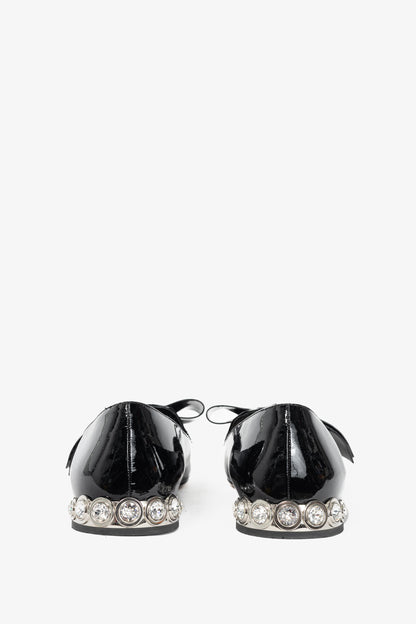 Miu Miu Black Patent Jewel-Heel Bow Pointed-Toe Flats