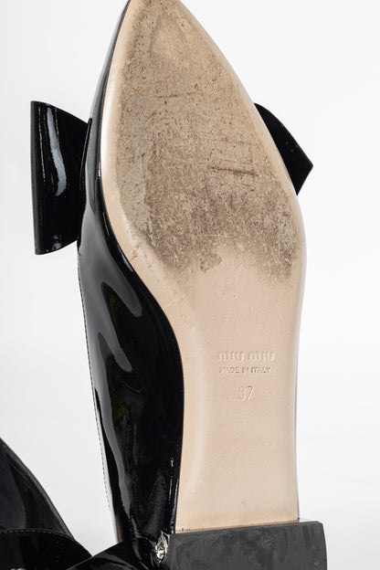 Miu Miu Black Patent Jewel-Heel Bow Pointed-Toe Flats