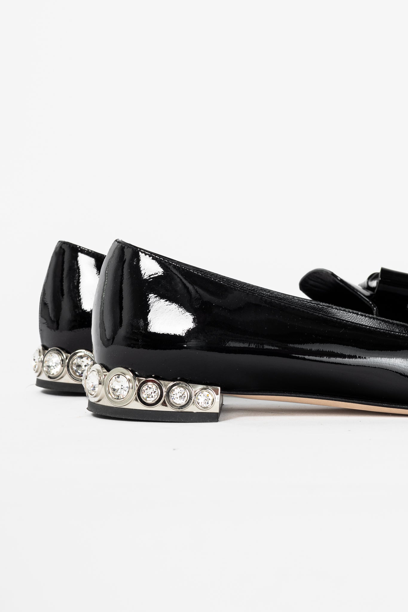 Miu Miu Black Patent Jewel-Heel Bow Pointed-Toe Flats