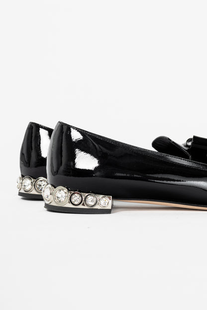 Miu Miu Black Patent Jewel-Heel Bow Pointed-Toe Flats