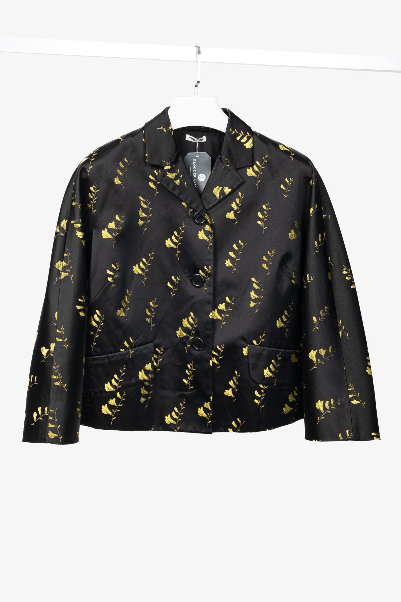 Miu Miu SS15 Runway Giallo Duchesse Mughetto Jacquard Satin Jacket