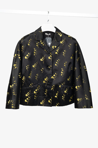 Miu Miu SS15 Runway Giallo Duchesse Mughetto Jacquard Satin Jacket