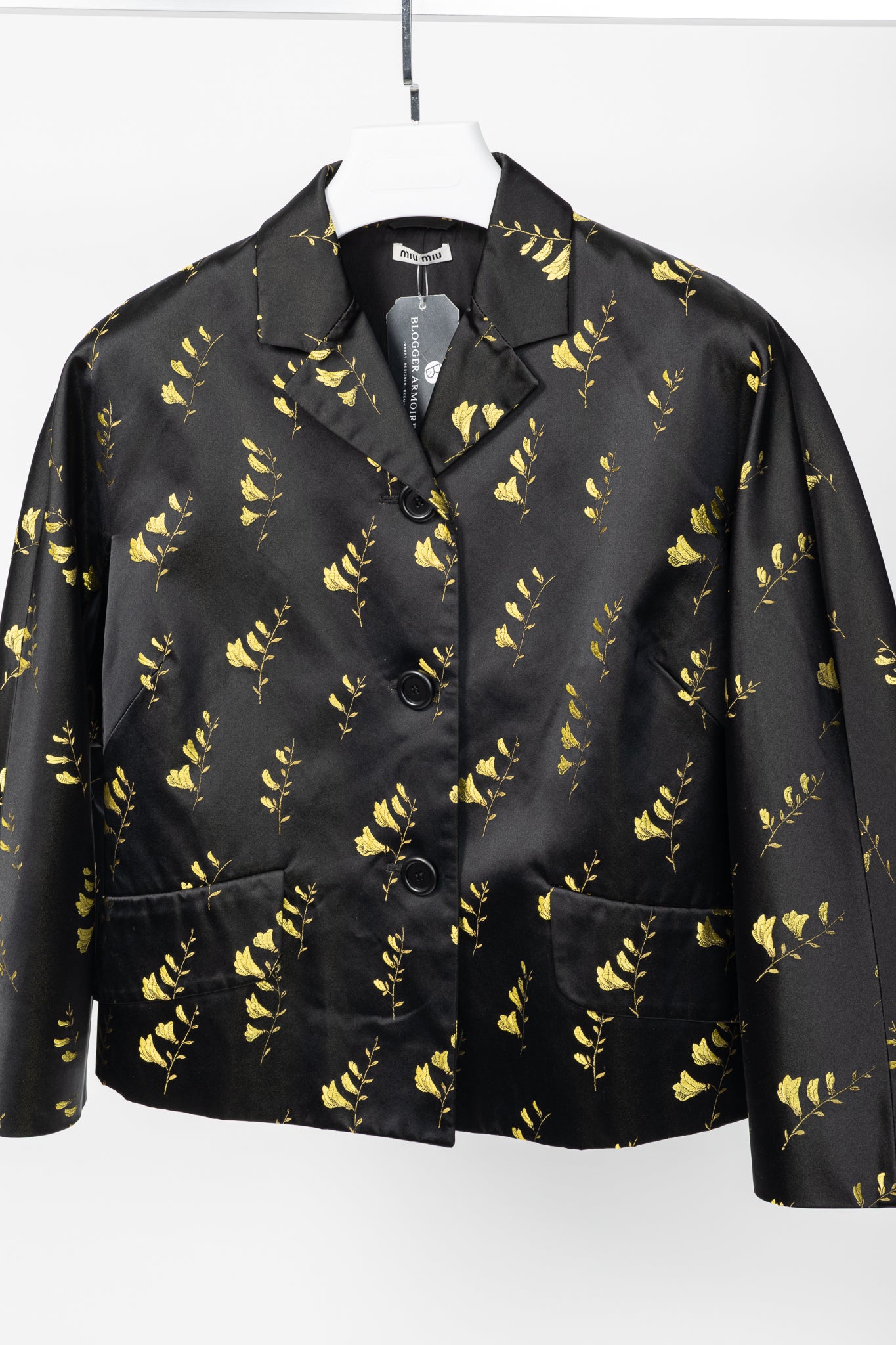 Miu Miu SS15 Runway Giallo Duchesse Mughetto Jacquard Satin Jacket