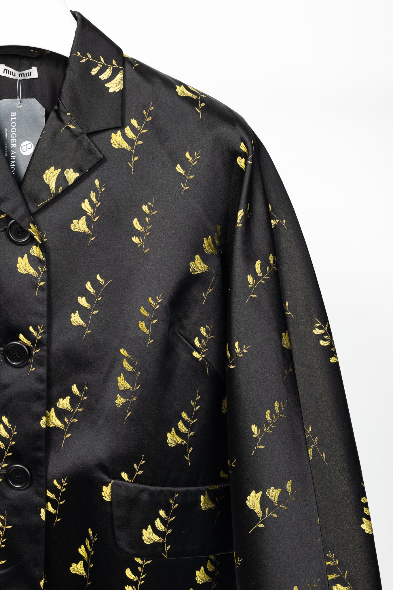 Miu Miu SS15 Runway Giallo Duchesse Mughetto Jacquard Satin Jacket