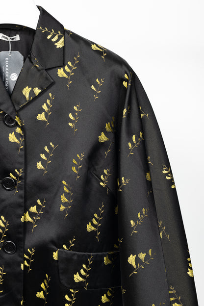 Miu Miu SS15 Runway Giallo Duchesse Mughetto Jacquard Satin Jacket