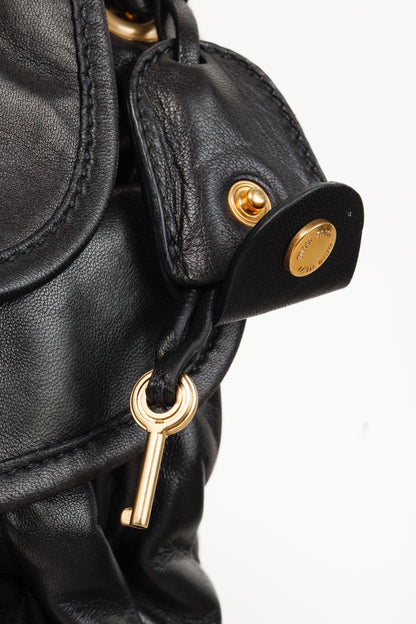 MIU MIU Black Nappa Matelasse Coffer Hobo Bag