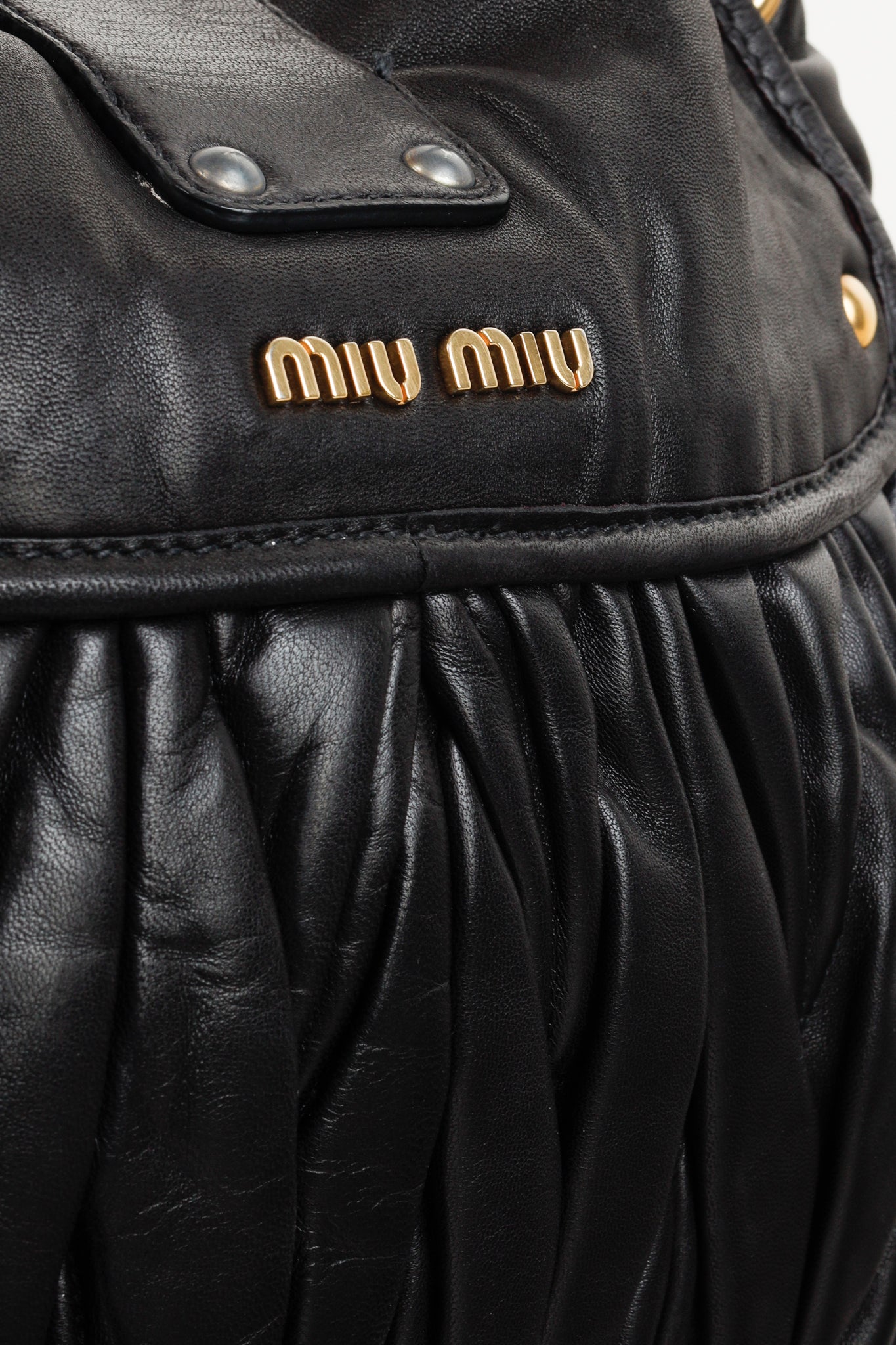 MIU MIU Black Nappa Matelasse Coffer Hobo Bag