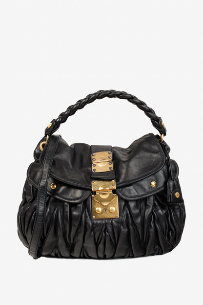 MIU MIU Black Nappa Matelasse Coffer Hobo Bag