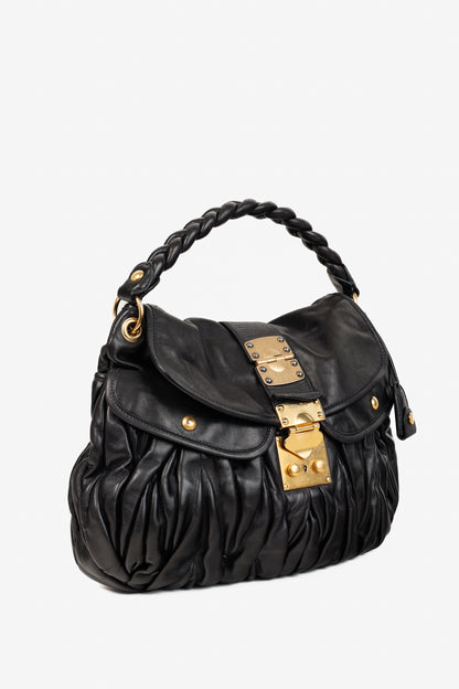 MIU MIU Black Nappa Matelasse Coffer Hobo Bag