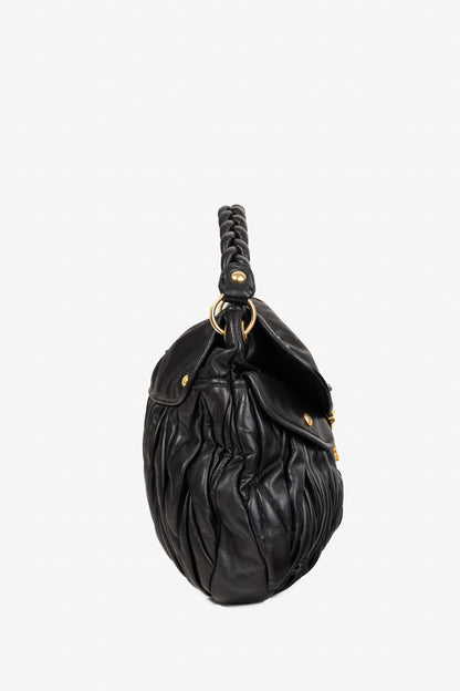 MIU MIU Black Nappa Matelasse Coffer Hobo Bag