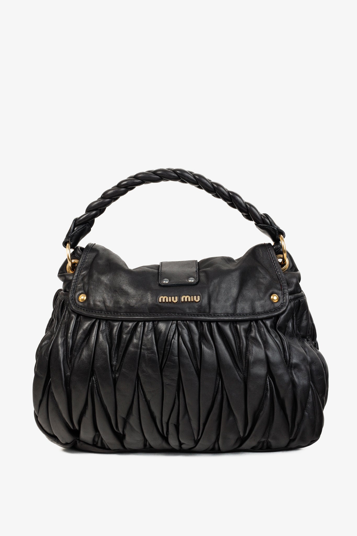 MIU MIU Black Nappa Matelasse Coffer Hobo Bag