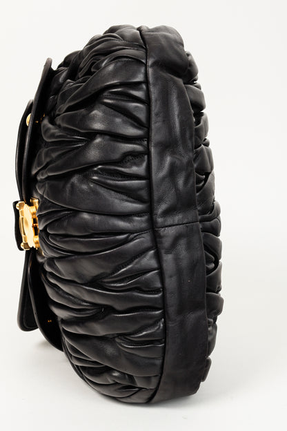 MIU MIU Black Nappa Matelasse Coffer Hobo Bag