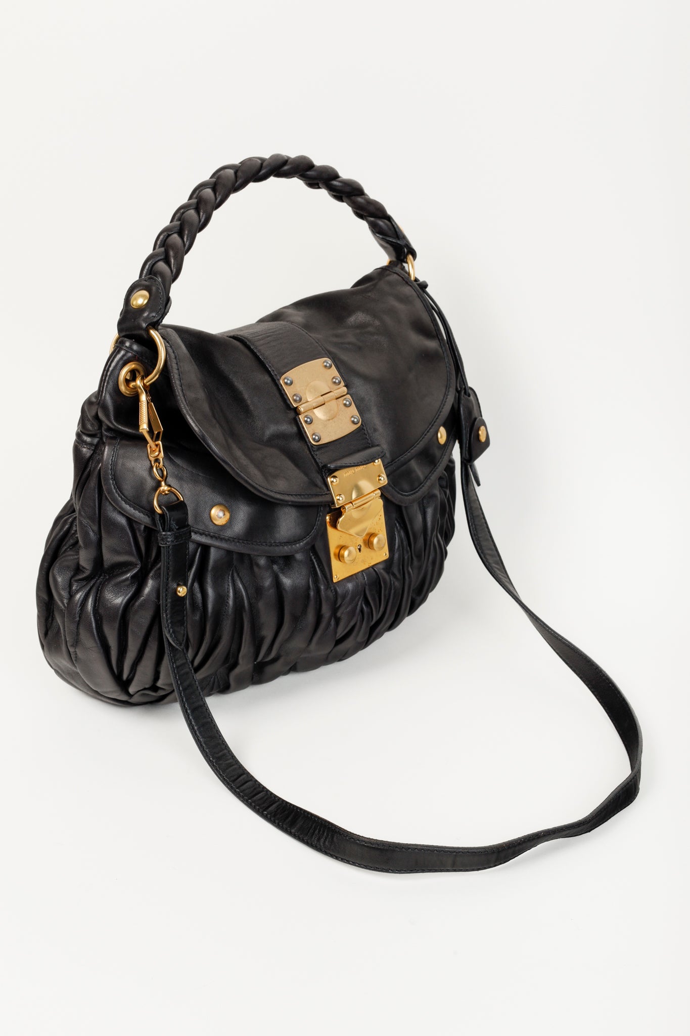 MIU MIU Black Nappa Matelasse Coffer Hobo Bag