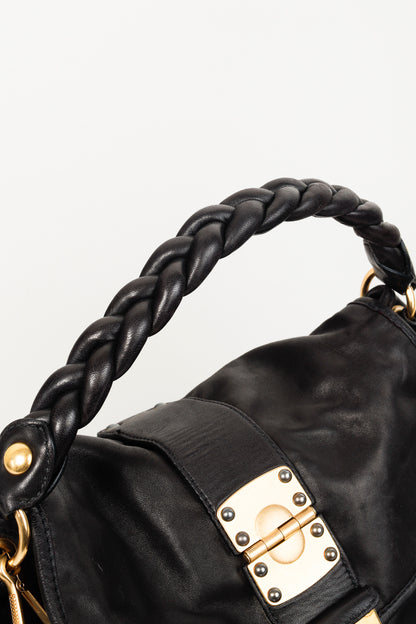 MIU MIU Black Nappa Matelasse Coffer Hobo Bag