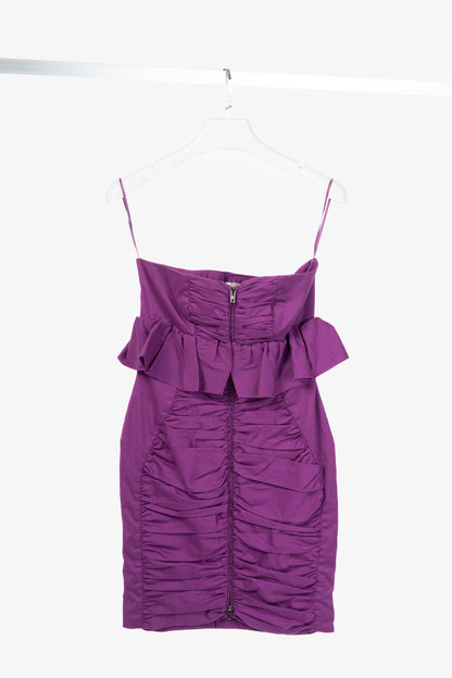 Miu Miu Cruise 2009 Purple Cotton Ruched Ruffle-Trim Strapless Mini Dress