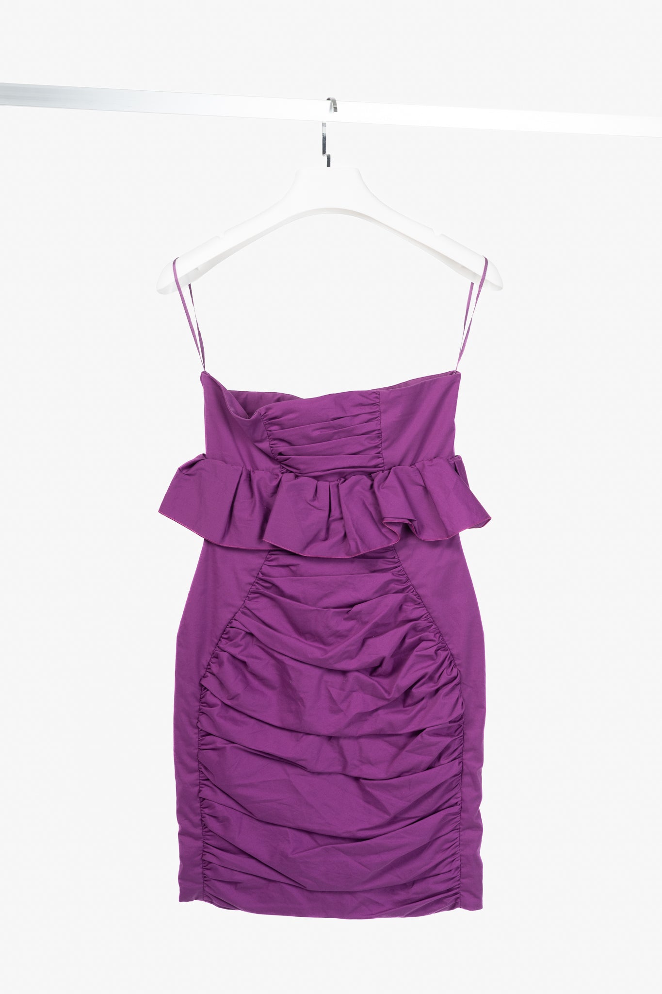 Miu Miu Cruise 2009 Purple Cotton Ruched Ruffle-Trim Strapless Mini Dress