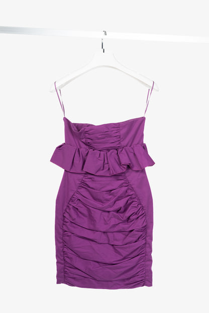 Miu Miu Cruise 2009 Purple Cotton Ruched Ruffle-Trim Strapless Mini Dress
