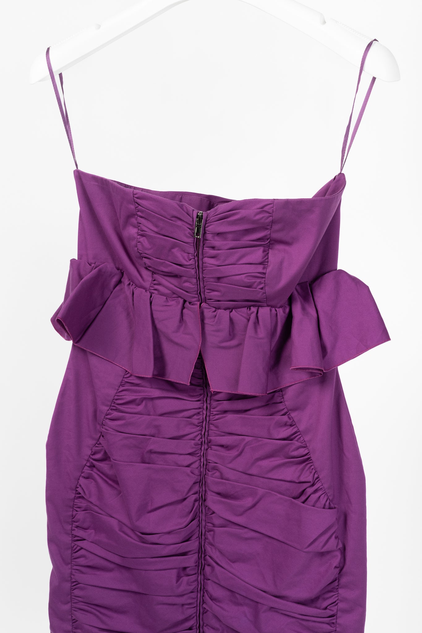 Miu Miu Cruise 2009 Purple Cotton Ruched Ruffle-Trim Strapless Mini Dress