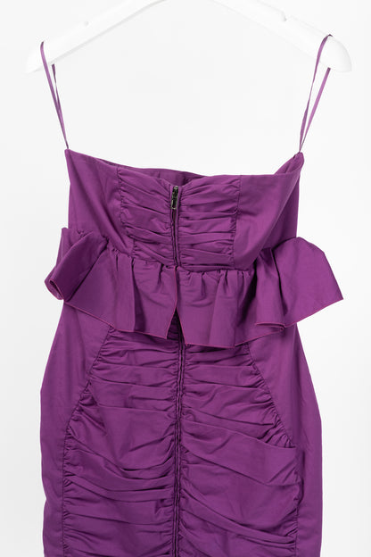 Miu Miu Cruise 2009 Purple Cotton Ruched Ruffle-Trim Strapless Mini Dress