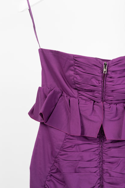 Miu Miu Cruise 2009 Purple Cotton Ruched Ruffle-Trim Strapless Mini Dress