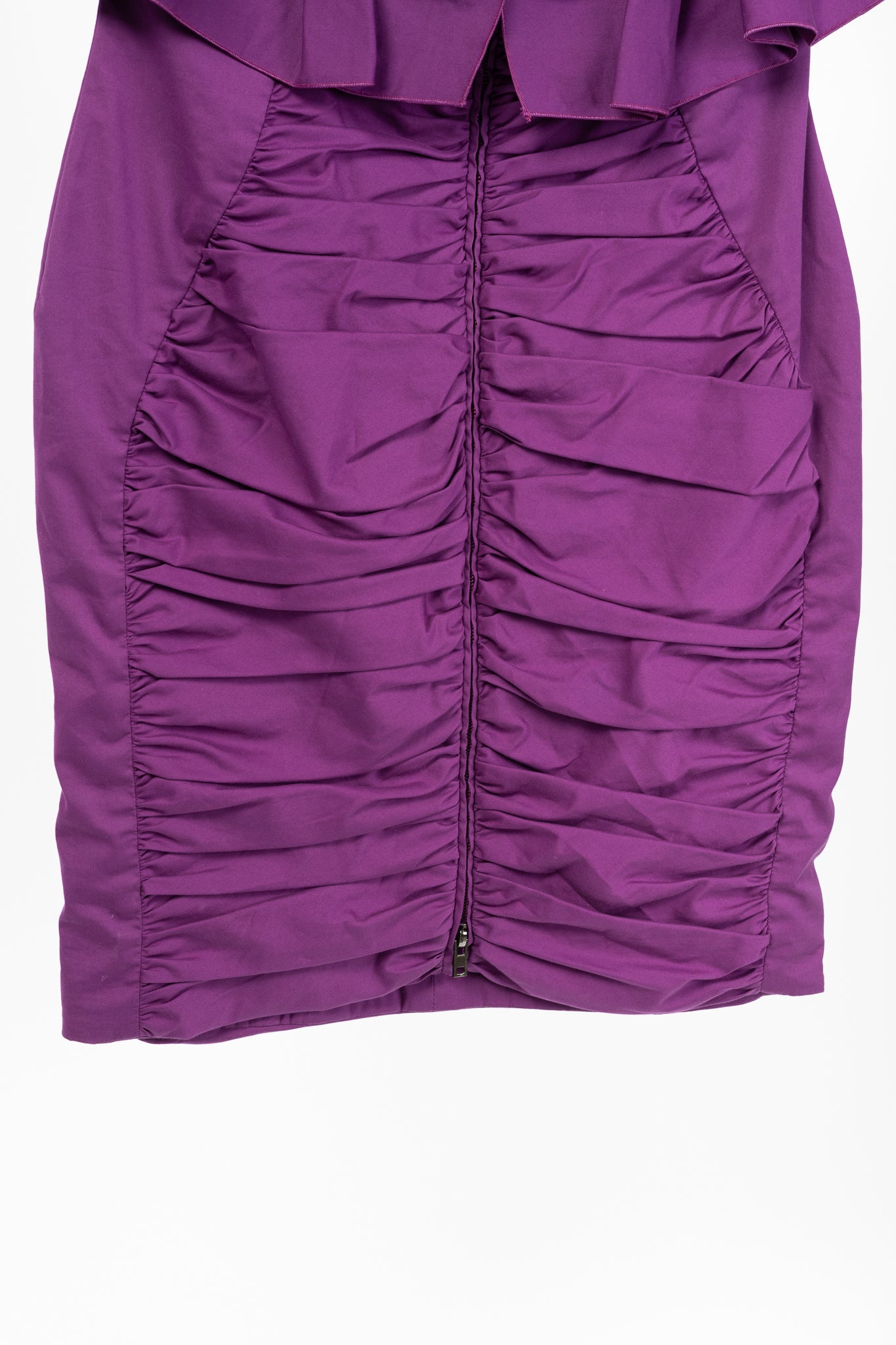 Miu Miu Cruise 2009 Purple Cotton Ruched Ruffle-Trim Strapless Mini Dress