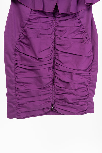 Miu Miu Cruise 2009 Purple Cotton Ruched Ruffle-Trim Strapless Mini Dress