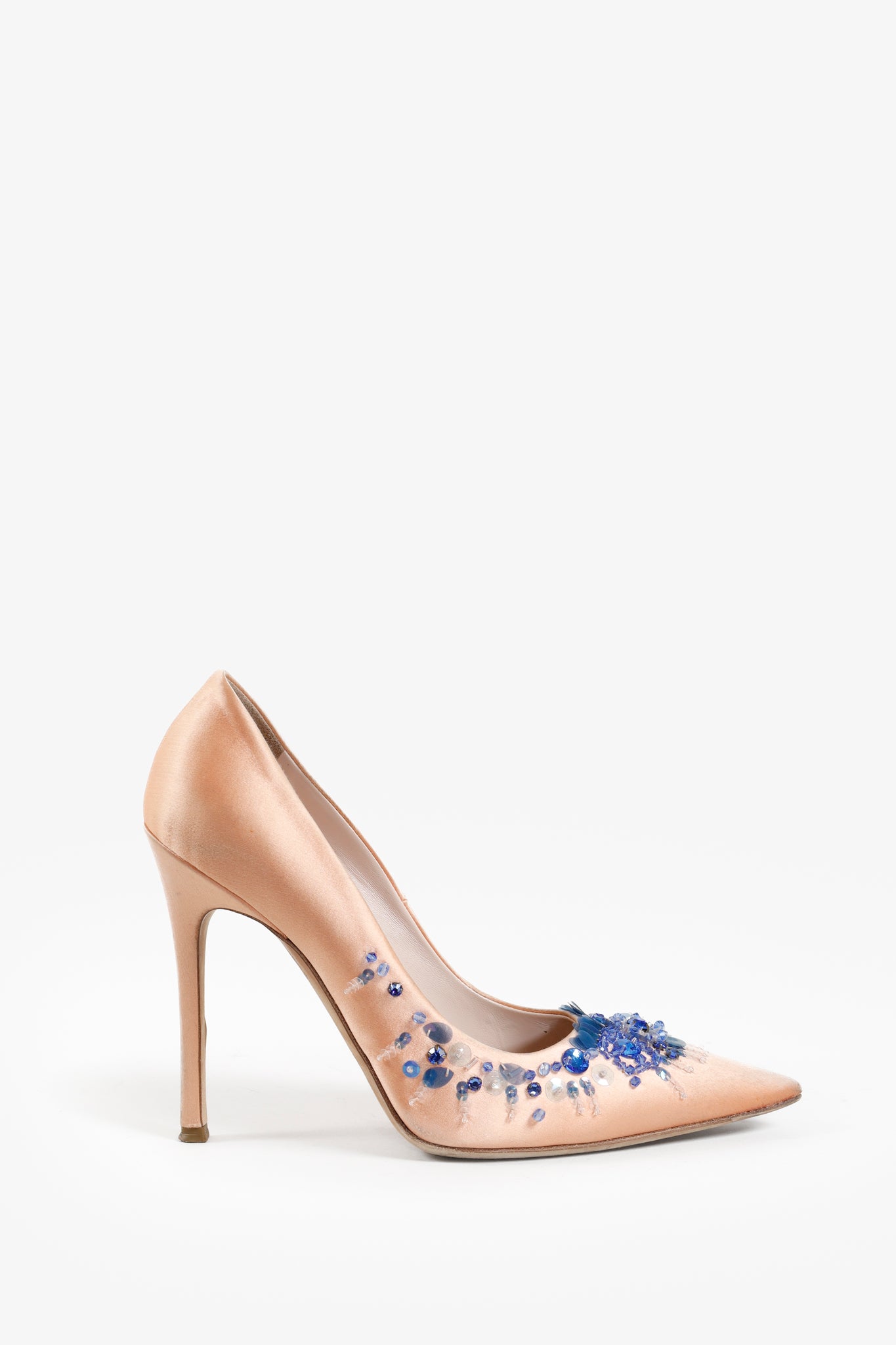 Miu Miu Pink Satin Embellished Heels