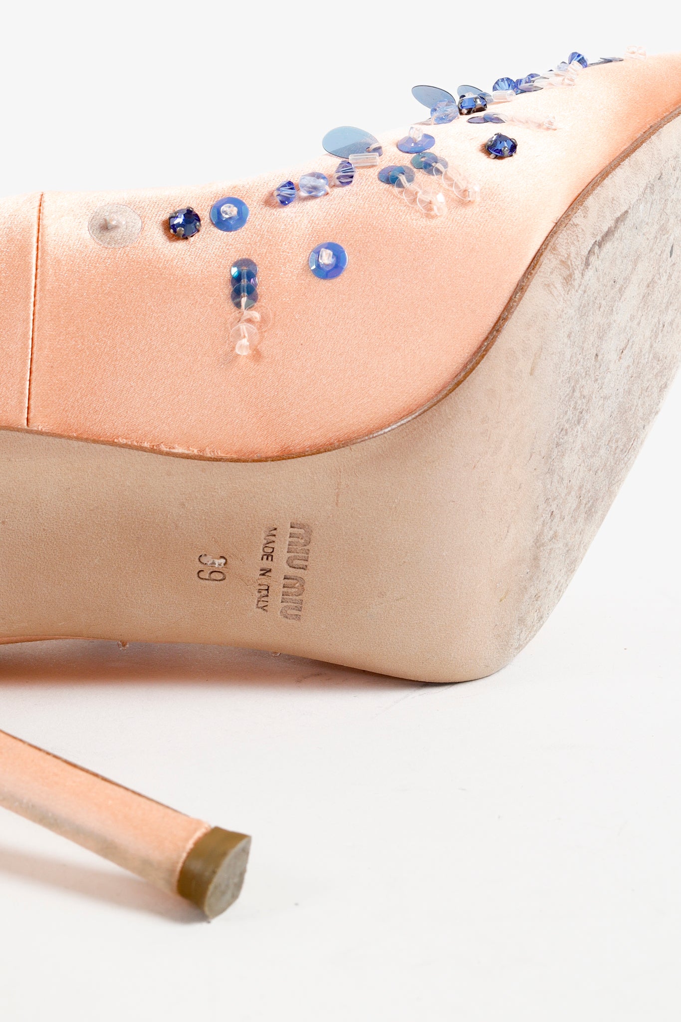 Miu Miu Pink Satin Embellished Heels