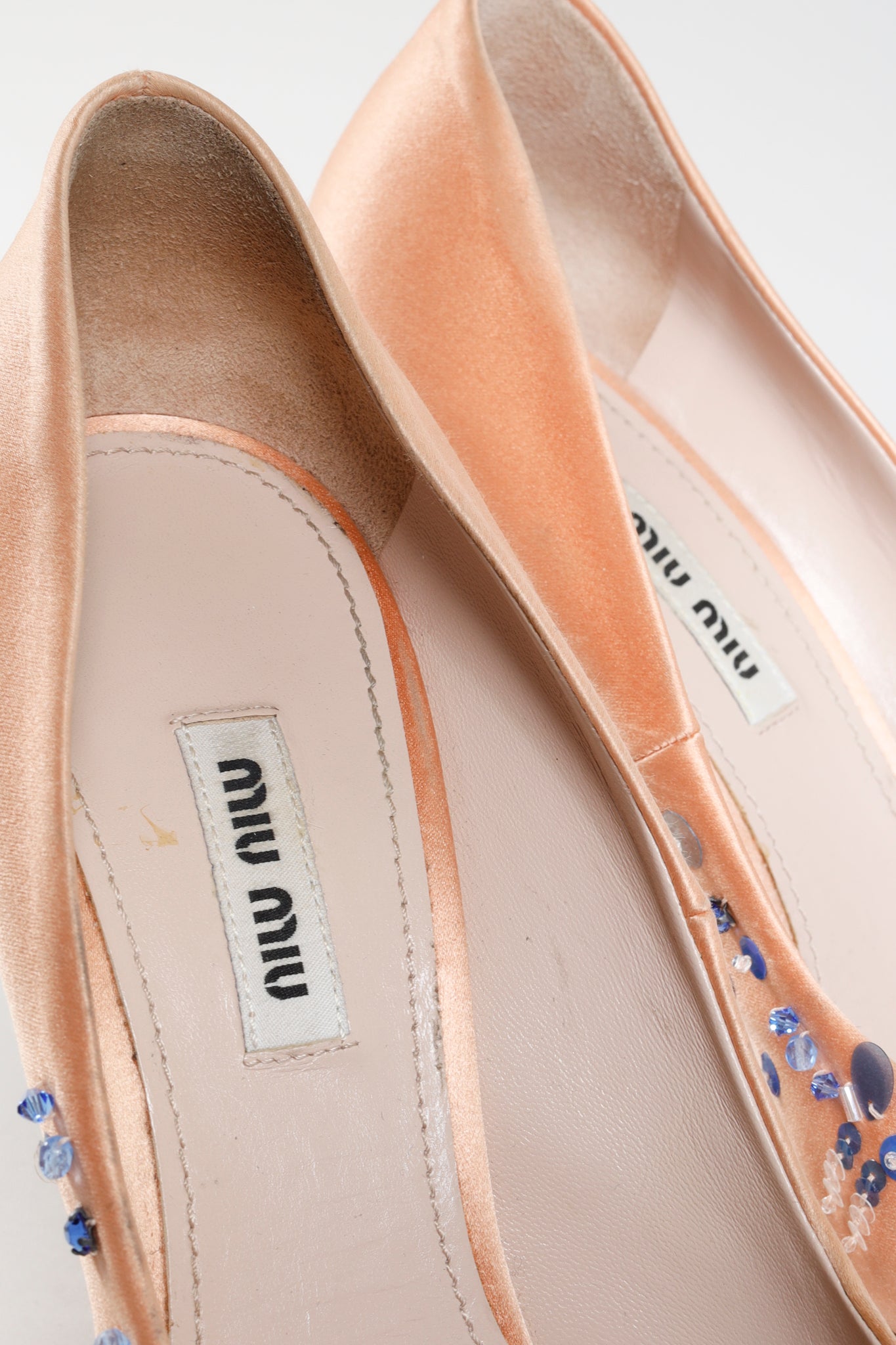 Miu Miu Pink Satin Embellished Heels